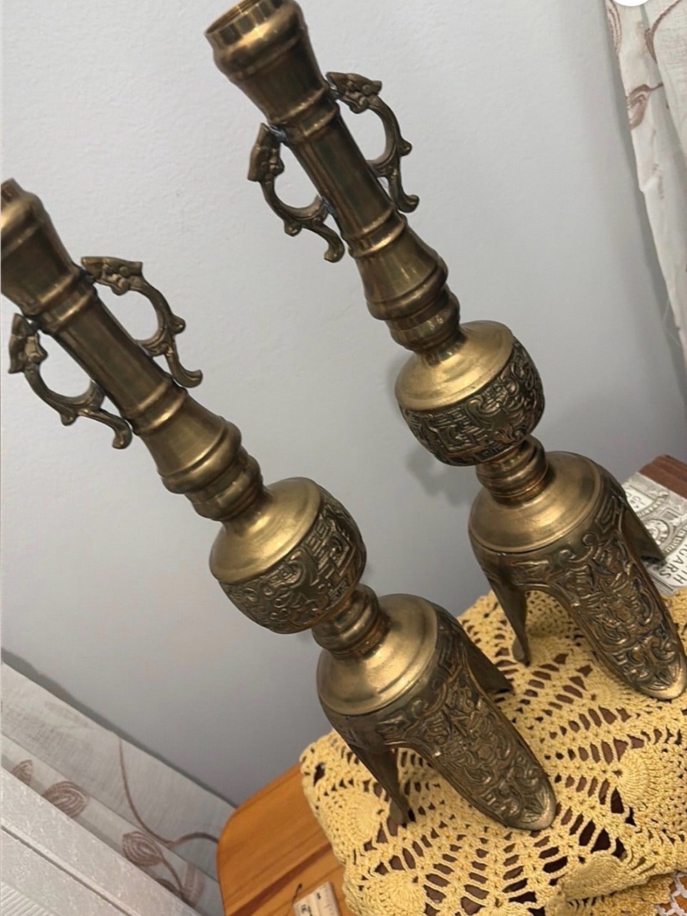 Antique-Style Brass Decorative Candle Holders - Pair heavy pieces